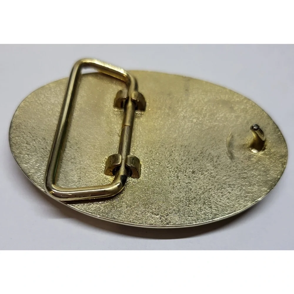 Vintage Women's Gold Tone Tiger-Stripe Glossy Wood Grain Oval Belt Buckle 2.75